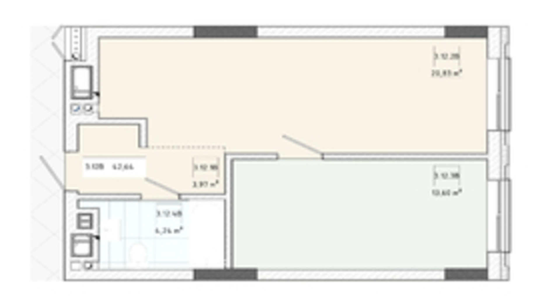 Планировка апартаментов в Апарт-комплекс Apart Hall 42.97 м², фото 567958