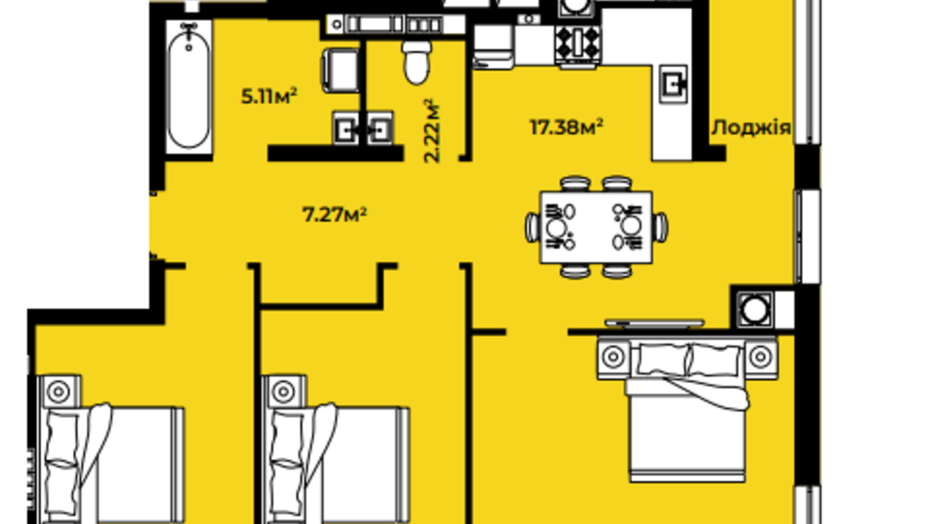 Планировка 3-комнатной квартиры в ЖК Continent Green 79.69 м², фото 567961