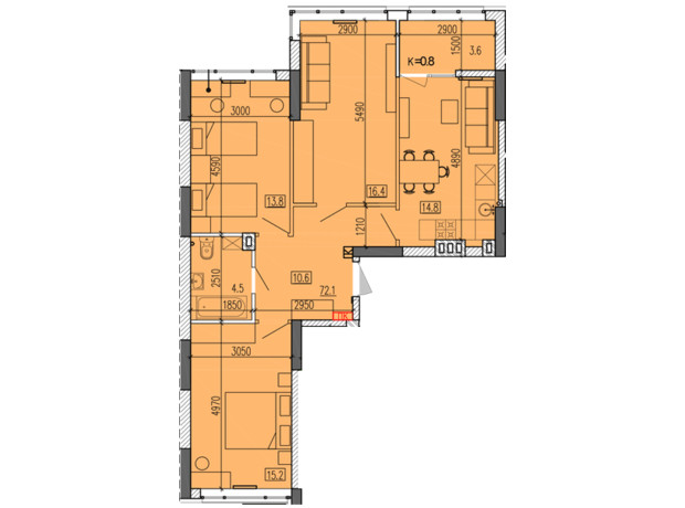 ЖК Затишний-2: планировка 3-комнатной квартиры 80.2 м²