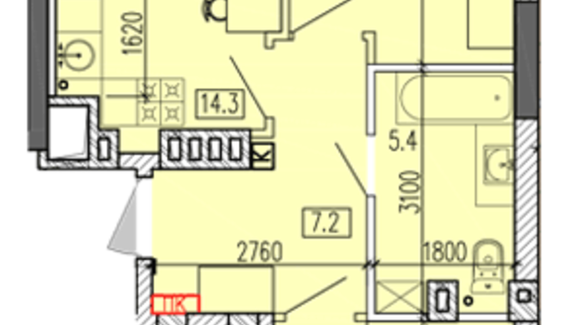 Планировка 2-комнатной квартиры в ЖК Затишний-2 63.2 м², фото 568130