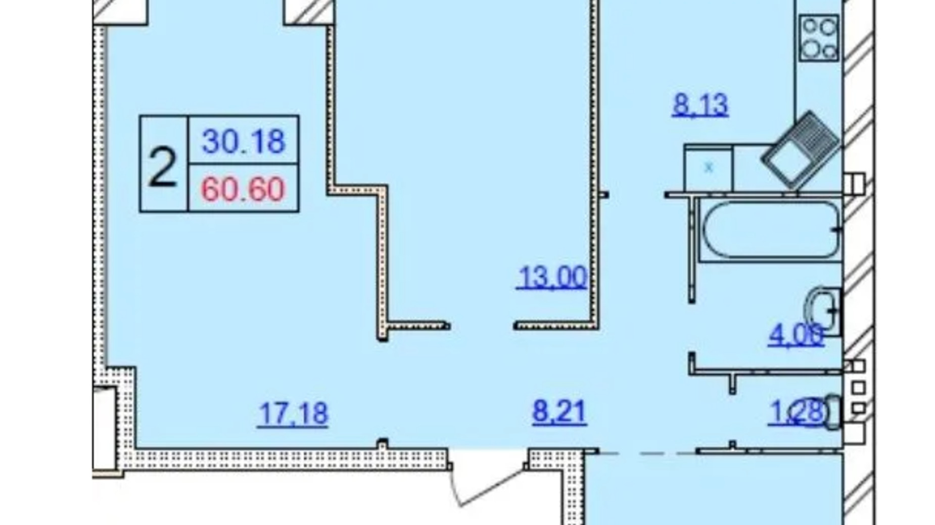 Планировка 2-комнатной квартиры в ЖК Grand Royal 60.84 м², фото 568323