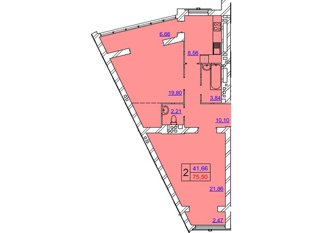 ЖК Grand Royal: планировка 2-комнатной квартиры 78 м²