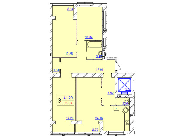 ЖК Grand Royal: планировка 3-комнатной квартиры 99.2 м²