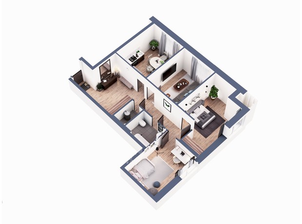 ЖК Greenville Park: планування 3-кімнатної квартири 92.1 м²