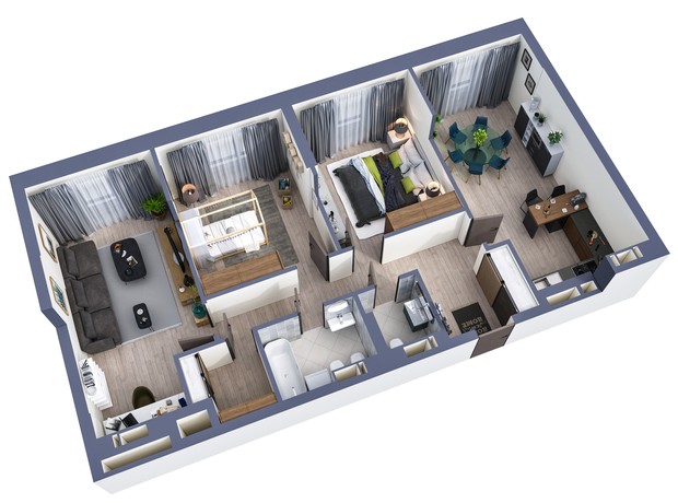 ЖК Greenville Park: планировка 3-комнатной квартиры 93.4 м²