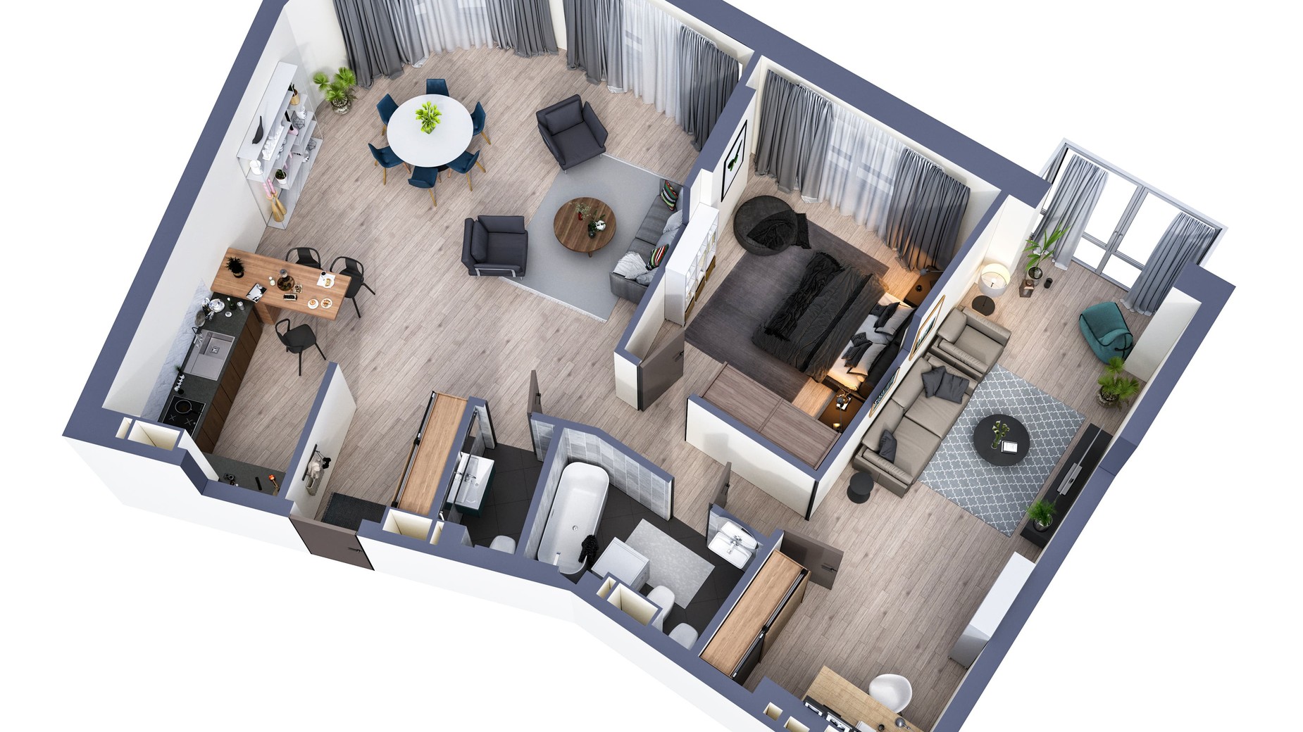 Планировка 3-комнатной квартиры в ЖК Greenville Park 109 м², фото 568594