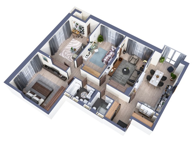 ЖК Greenville Park: планировка 4-комнатной квартиры 129.9 м² ЖК Greenville Park: планировка 4-комнатной квартиры 129.9 м²