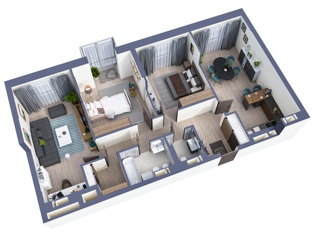 ЖК Greenville Park: планировка 3-комнатной квартиры 95.1 м²