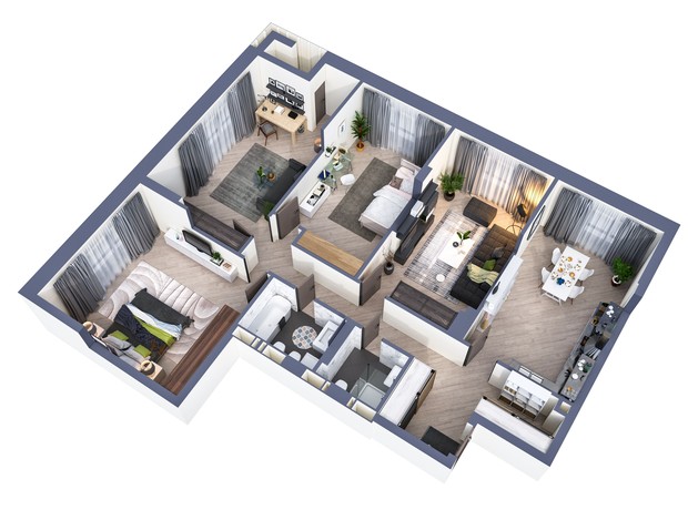ЖК Greenville Park: планировка 4-комнатной квартиры 127.7 м² ЖК Greenville Park: планировка 4-комнатной квартиры 127.7 м²