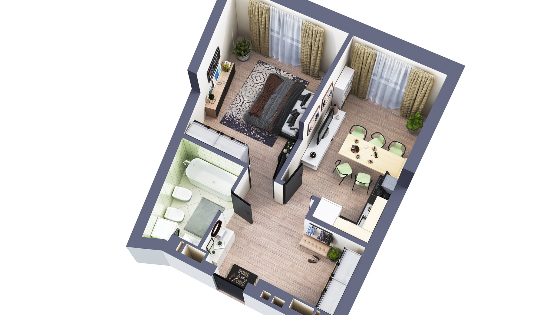 Планировка 1-комнатной квартиры в ЖК Greenville Park 47 м², фото 568605