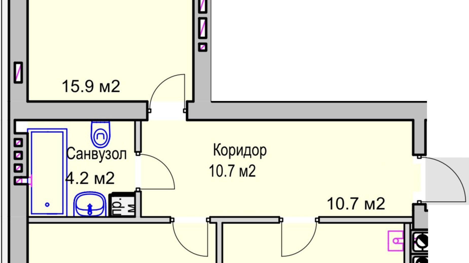 Планировка 2-комнатной квартиры в ЖК Panorama de Luxe 69.9 м², фото 568657