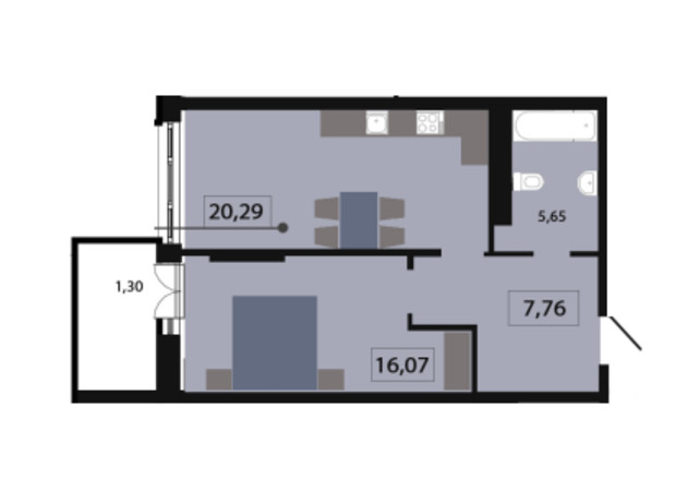 ЖК Five Address: планування 1-кімнатної квартири 51.29 м²