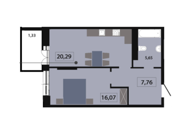 ЖК Five Address: планування 1-кімнатної квартири 50.07 м²