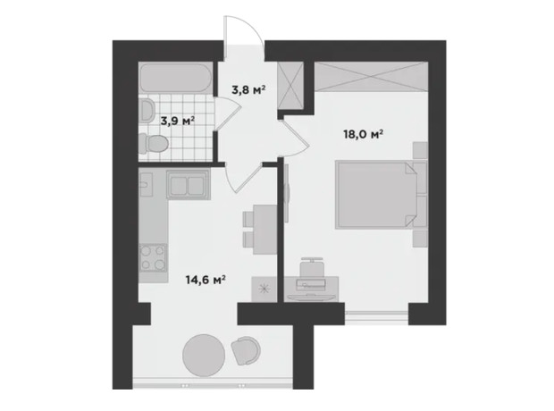 ЖК Millennium State: планировка 1-комнатной квартиры 40.3 м²