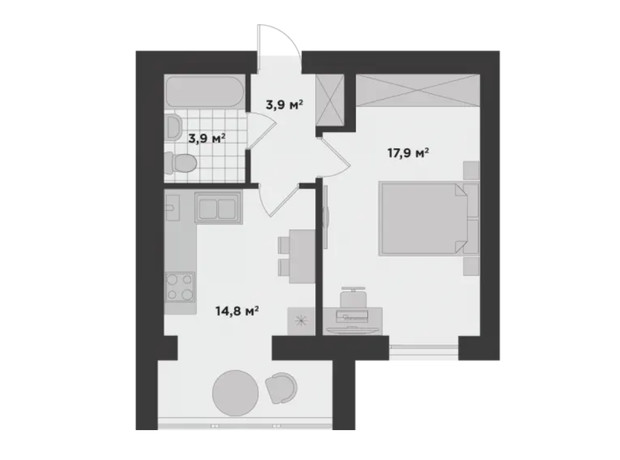 ЖК Millennium State: планировка 1-комнатной квартиры 40.5 м²