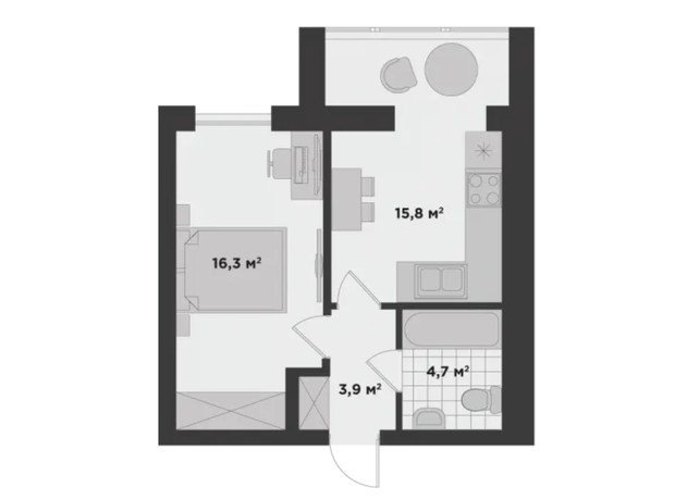 ЖК Millennium State: планування 1-кімнатної квартири 40.8 м²