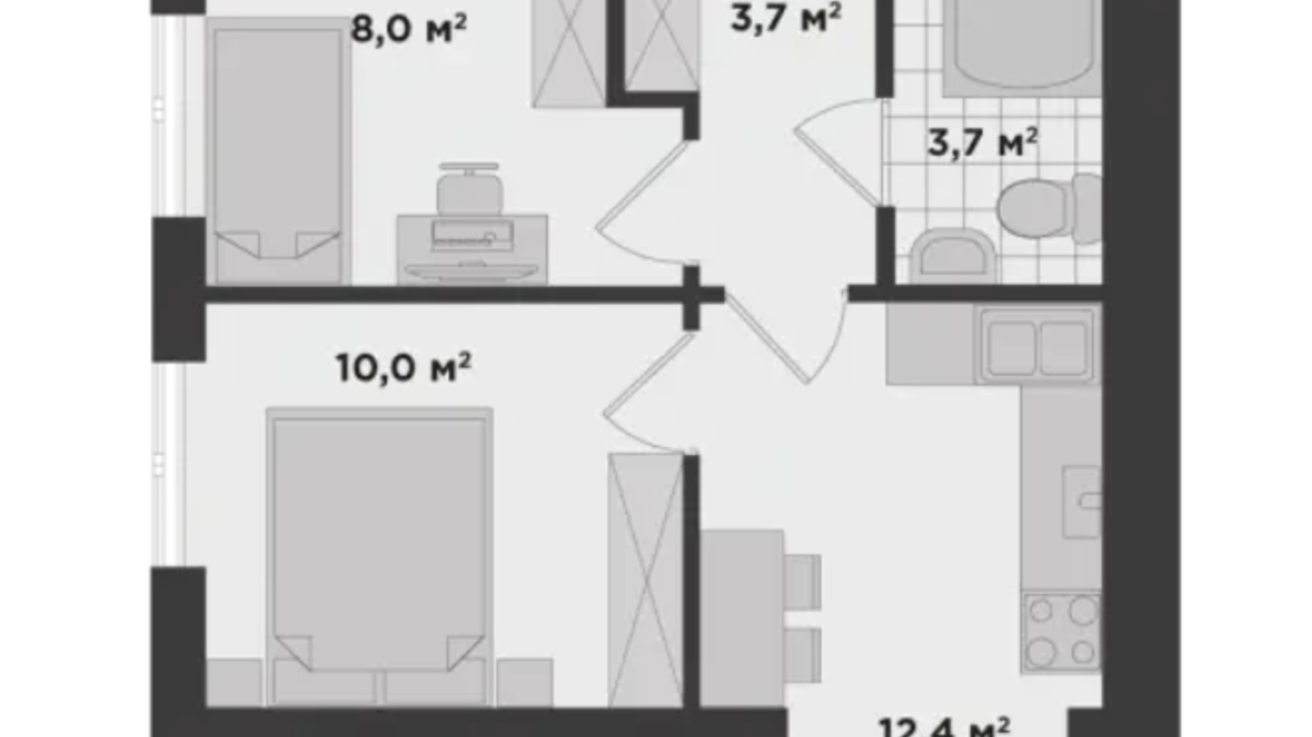 Планування 2-кімнатної квартири в ЖК Millennium State 38.8 м², фото 568765