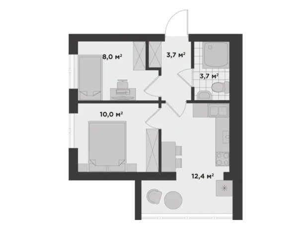 ЖК Millennium State: планування 2-кімнатної квартири 38.8 м²