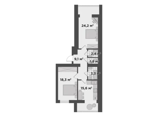 ЖК Millennium State: планировка 2-комнатной квартиры 73.7 м²