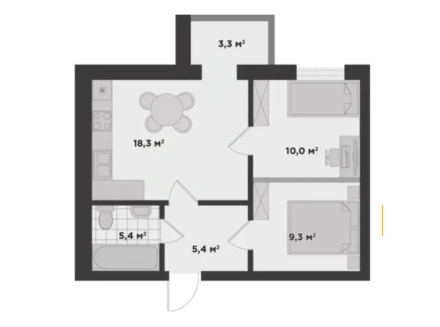 ЖК Millennium State: планування 2-кімнатної квартири 50.8 м²