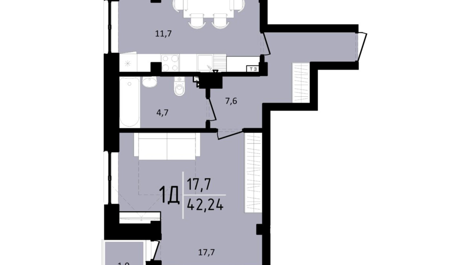 Планировка 1-комнатной квартиры в ЖК Триумф II 42.24 м², фото 568768