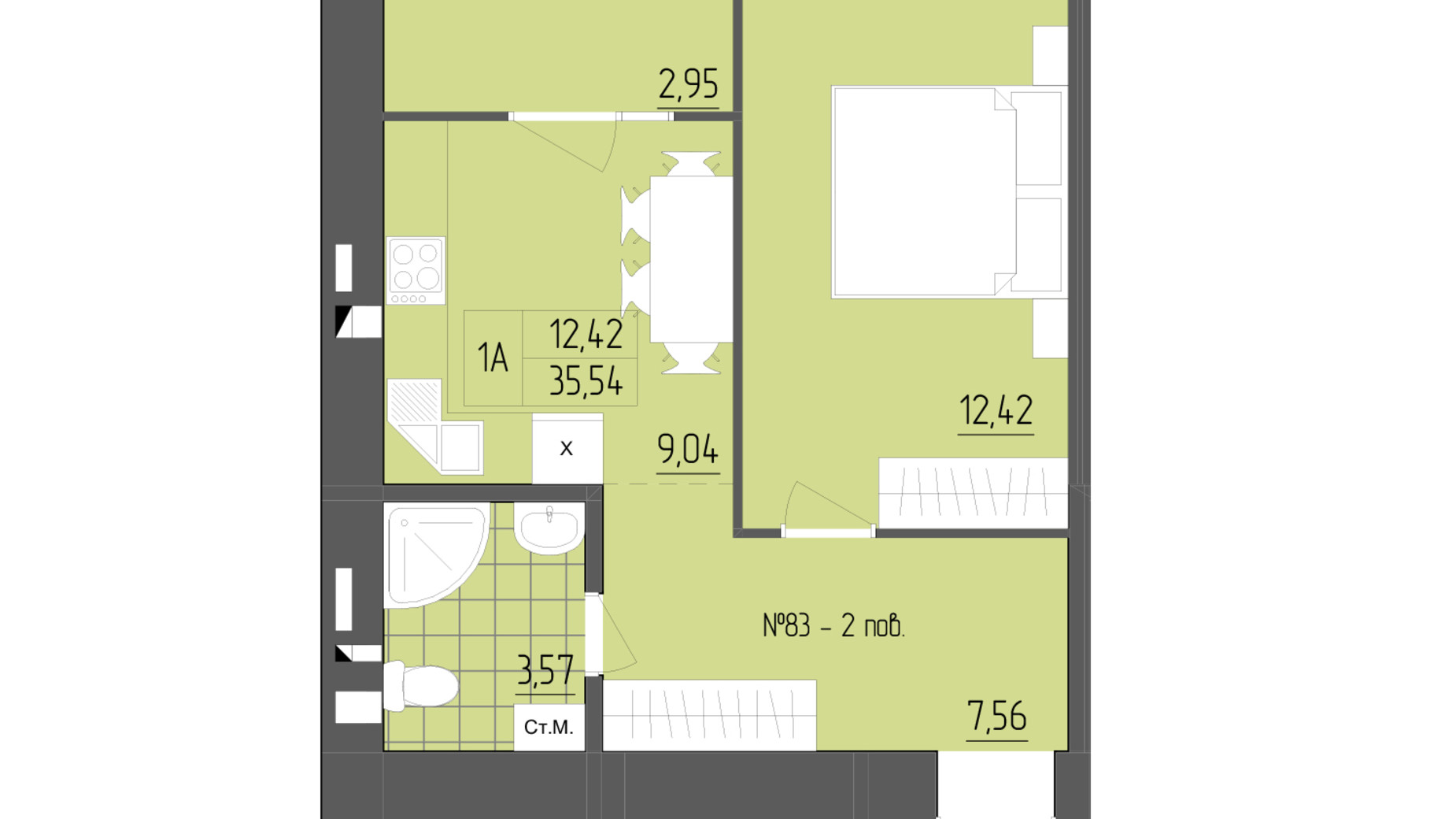 Планировка 1-комнатной квартиры в ЖК ZigZag 35.54 м², фото 568778