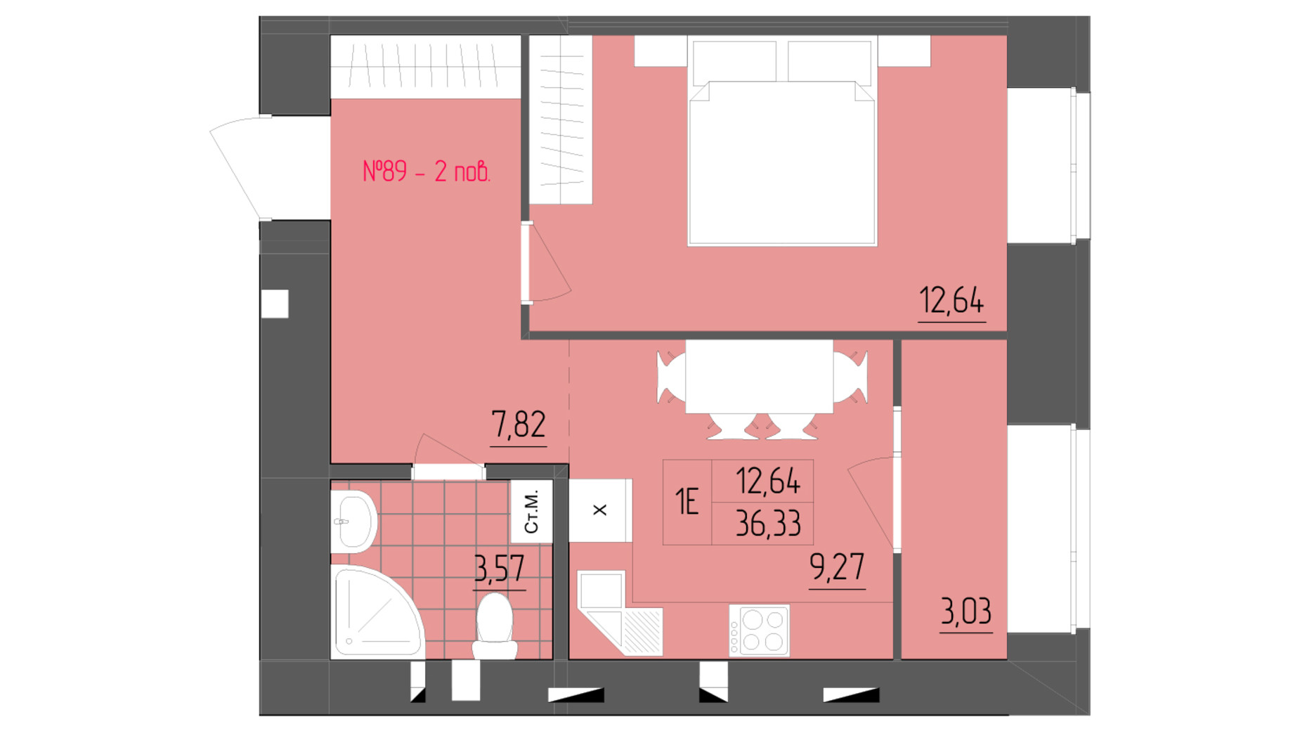 Планировка 1-комнатной квартиры в ЖК ZigZag 36.33 м², фото 568780