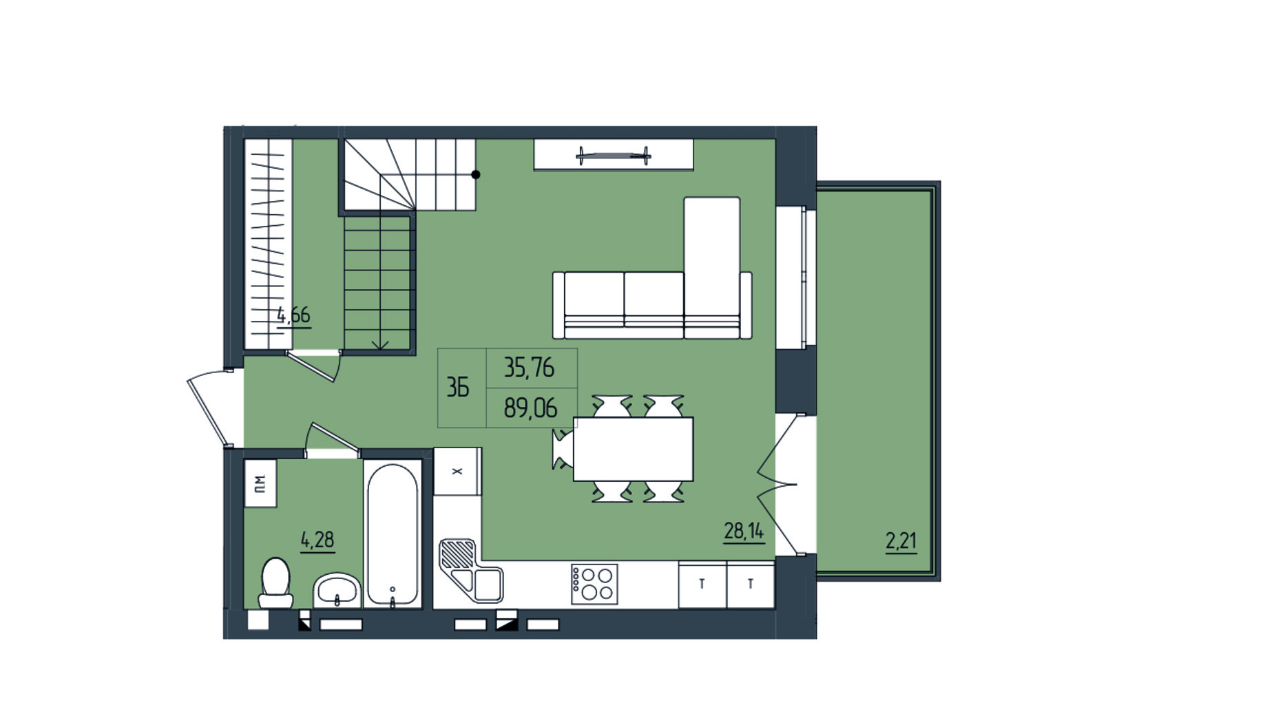 Планування 3-кімнатної квартири в ЖК Субурбія 87.44 м², фото 568800