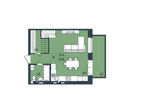 ЖК Субурбия: планировка 3-комнатной квартиры 87.44 м²