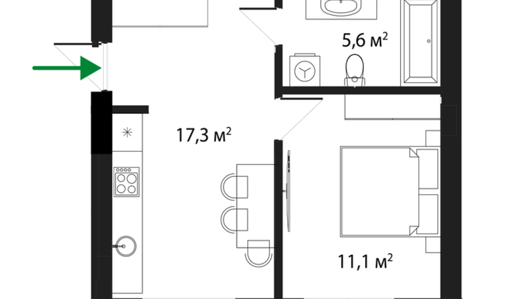 Планировка 1-комнатной квартиры в ЖК Grand Hills 36 м², фото 568848