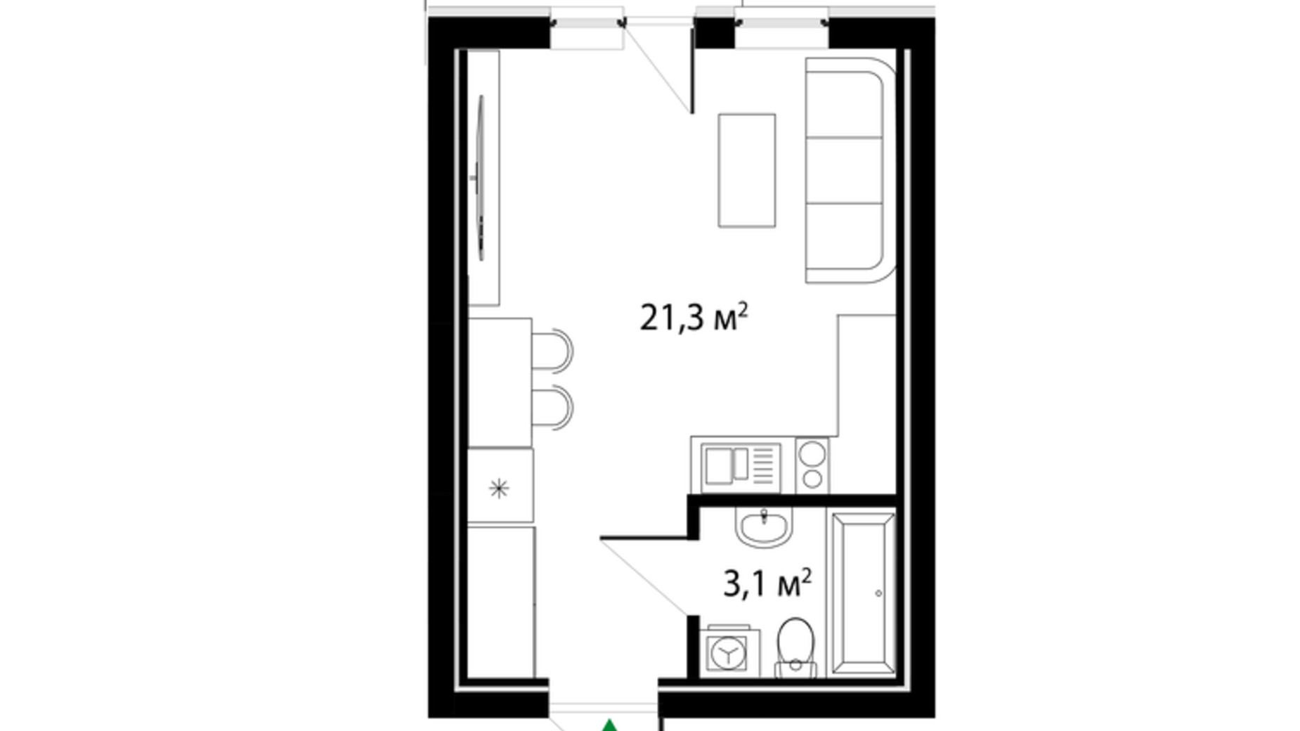 Планування смарт квартири в ЖК Grand Hills 25 м², фото 568850