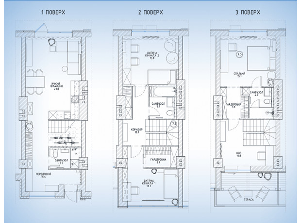 Таунхаус Rusaniv Gardens: планировка 4-комнатной квартиры 127.5 м²