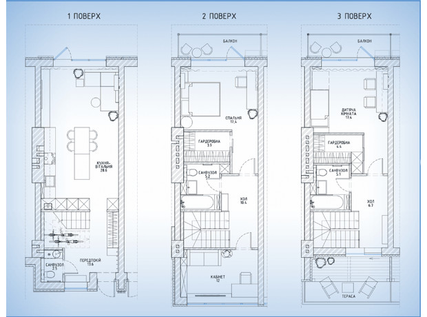 Таунхаус Rusaniv Gardens: планировка 4-комнатной квартиры 133.6 м²