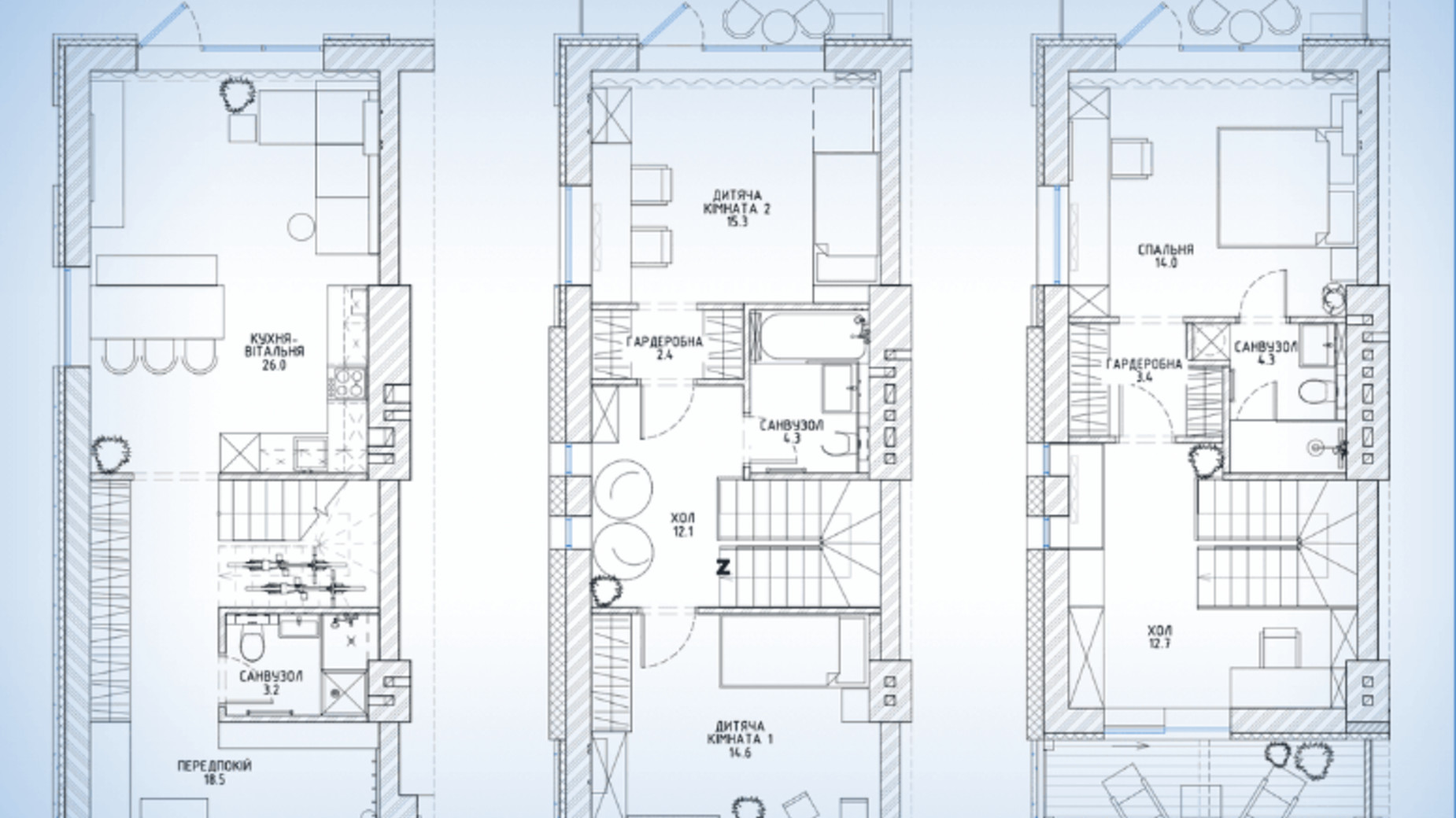 Планування таунхауса в Таунхаус Rusaniv Gardens 136.8 м², фото 569281