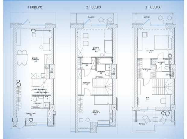 Таунхаус Rusaniv Gardens: планировка 4-комнатной квартиры 141.6 м²