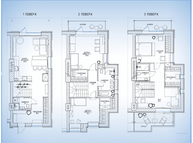 Таунхаус Rusaniv Gardens: планировка 4-комнатной квартиры 165.5 м²