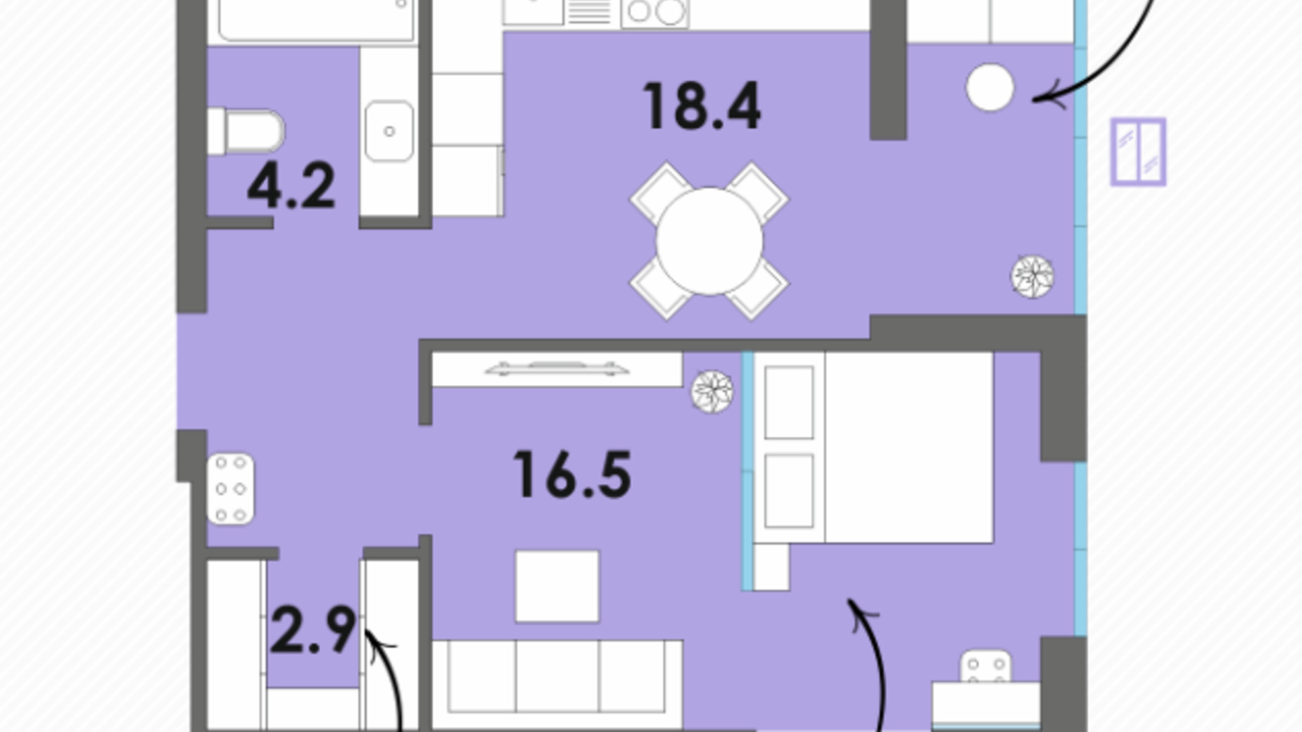 Планировка 1-комнатной квартиры в ЖК Orange City 47.5 м², фото 569415