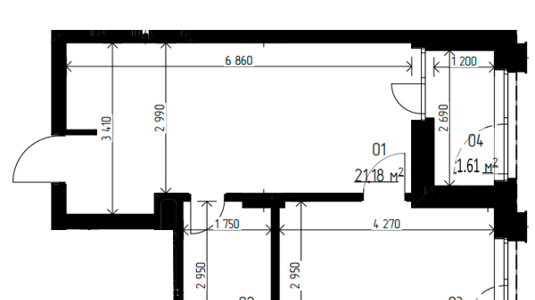 Планування 2-кімнатної квартири в ЖК Laketown 40.25 м², фото 569453
