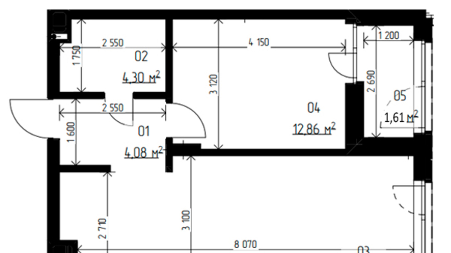 Планировка 1-комнатной квартиры в ЖК Laketown 47.69 м², фото 569468