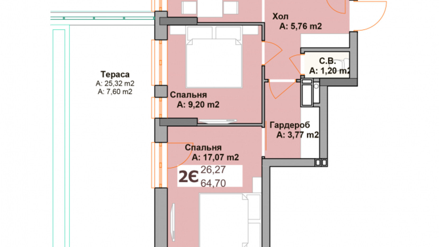 Планування 2-кімнатної квартири в ЖК Vyshgorod Sky 64.7 м², фото 569690
