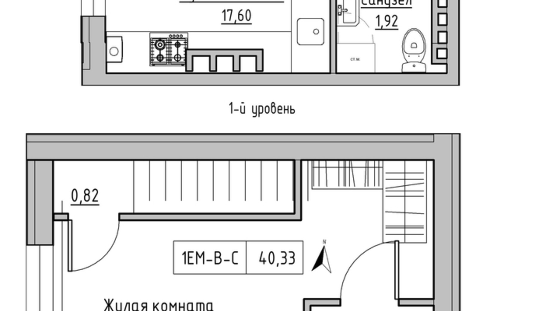 Планировка много­уровневой квартиры в ЖК KEKS 32.11 м², фото 570144