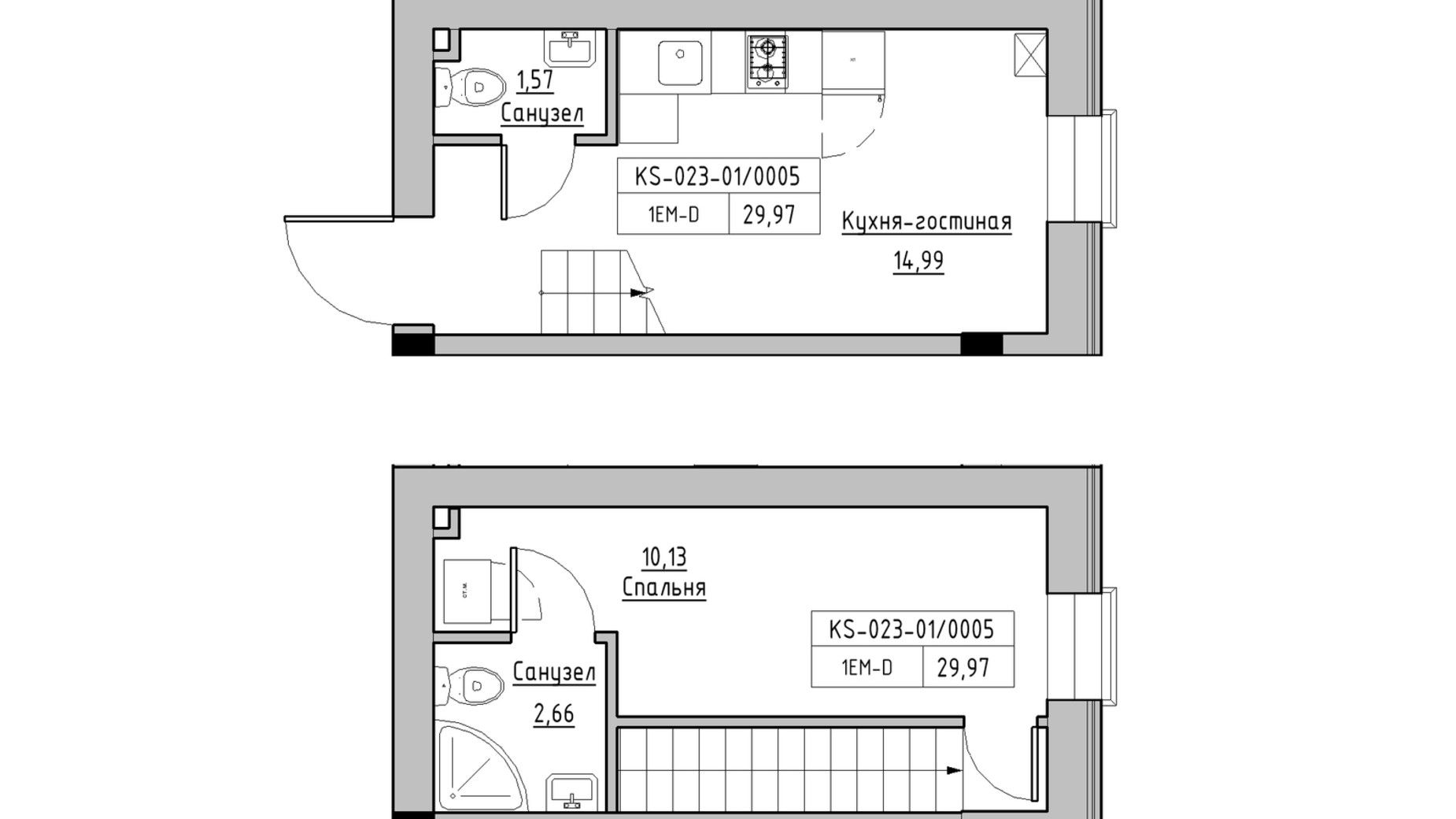 Планировка много­уровневой квартиры в ЖК KEKS 29.97 м², фото 570153