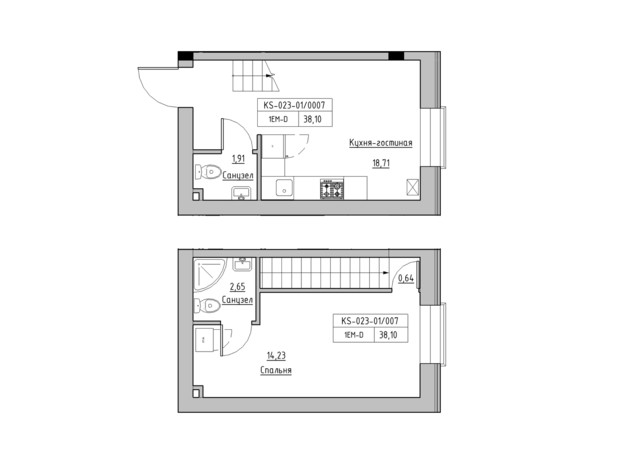 ЖК KEKS: планировка 1-комнатной квартиры 38.1 м²