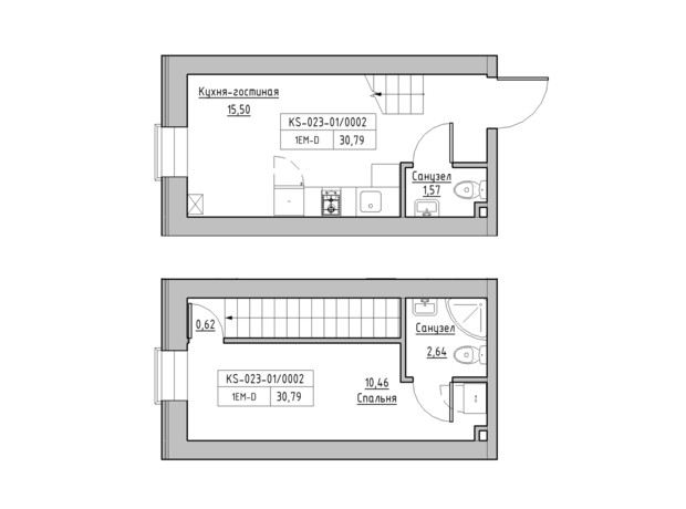 ЖК KEKS: планування 1-кімнатної квартири 30.79 м²