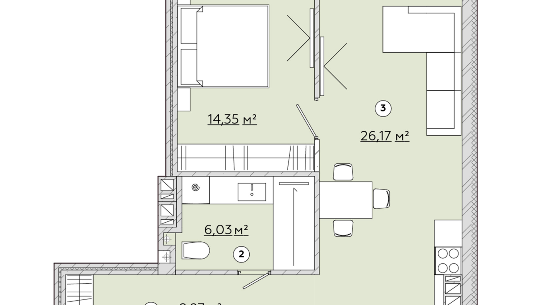 Планировка 1-комнатной квартиры в ЖК Osnova 54.92 м², фото 570162