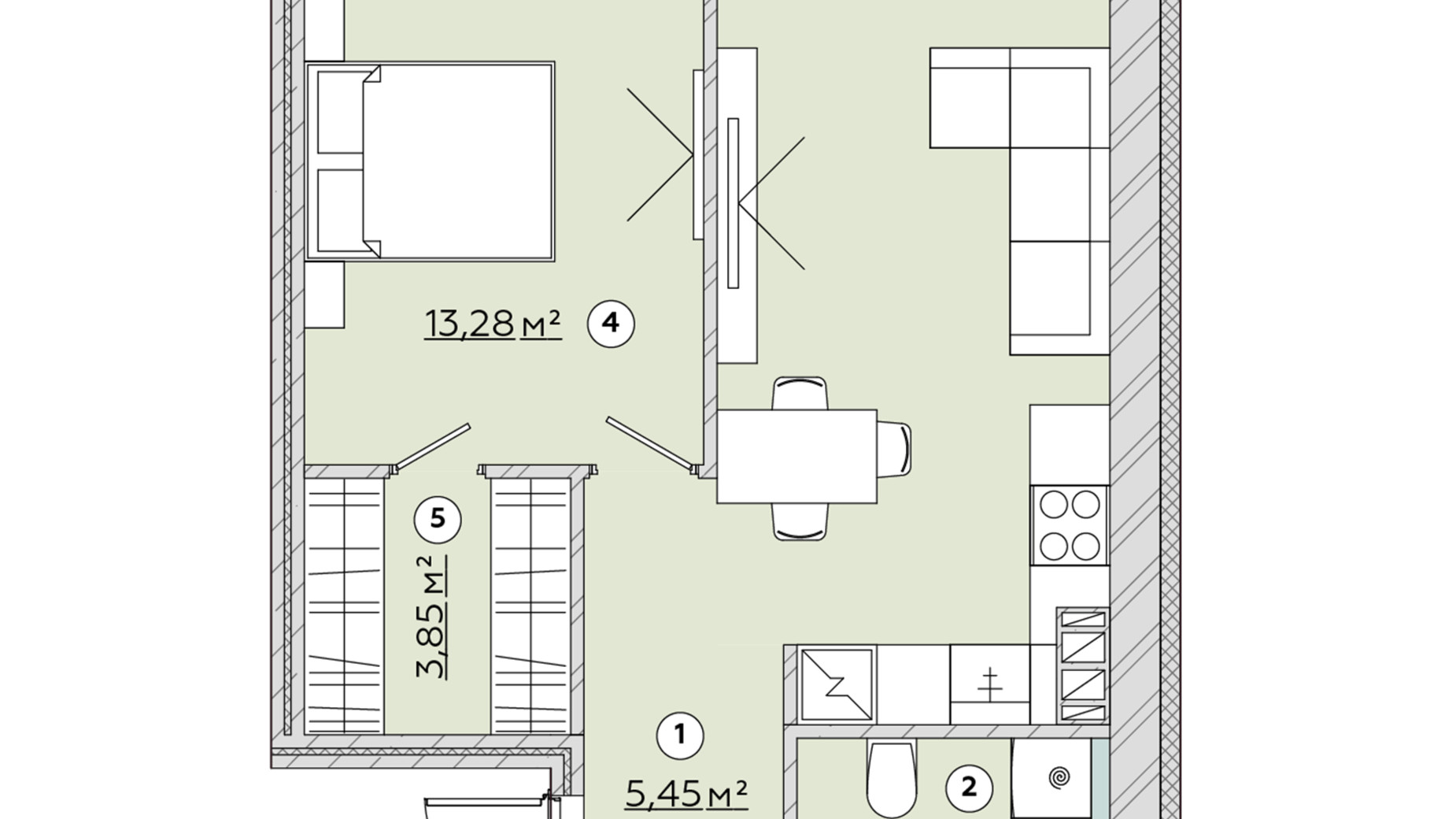 Планировка 1-комнатной квартиры в ЖК Osnova 45.96 м², фото 570164