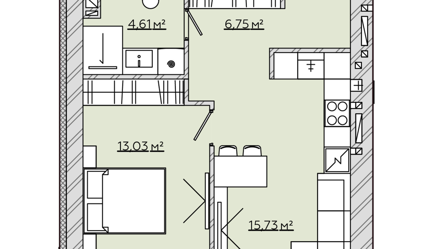 Планування 1-кімнатної квартири в ЖК Osnova 40.52 м², фото 570166