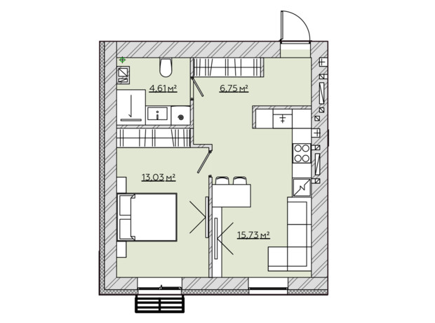 ЖК Osnova: планування 1-кімнатної квартири 40.52 м²
