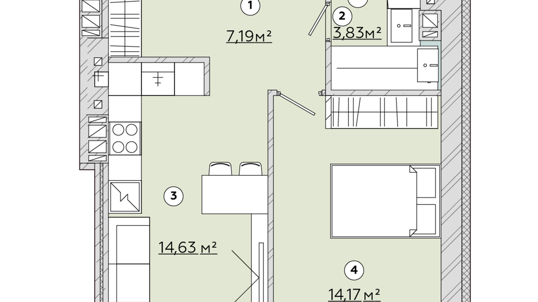 Планировка 1-комнатной квартиры в ЖК Osnova 40.19 м², фото 570167