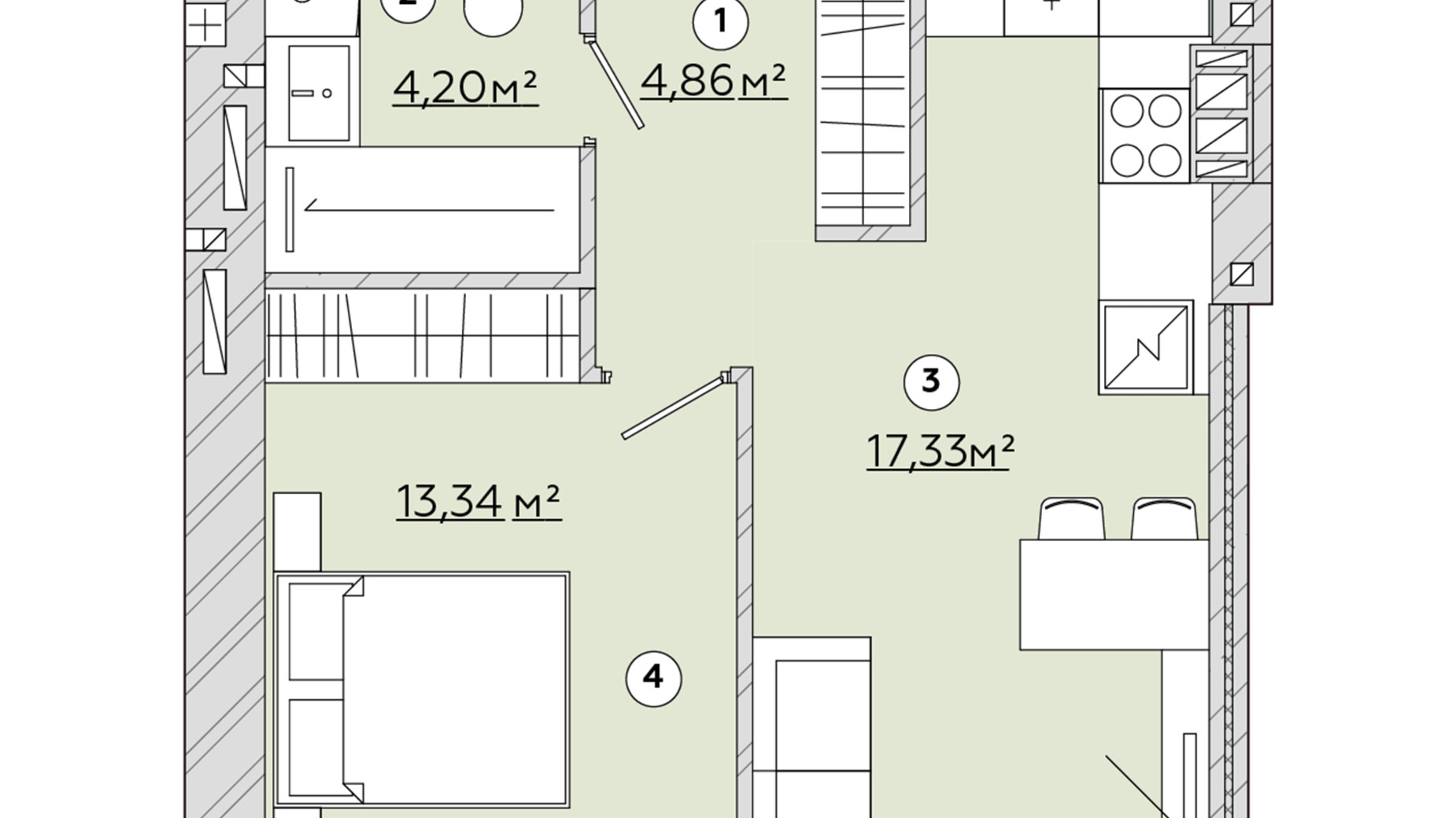 Планировка 1-комнатной квартиры в ЖК Osnova 40.14 м², фото 570168